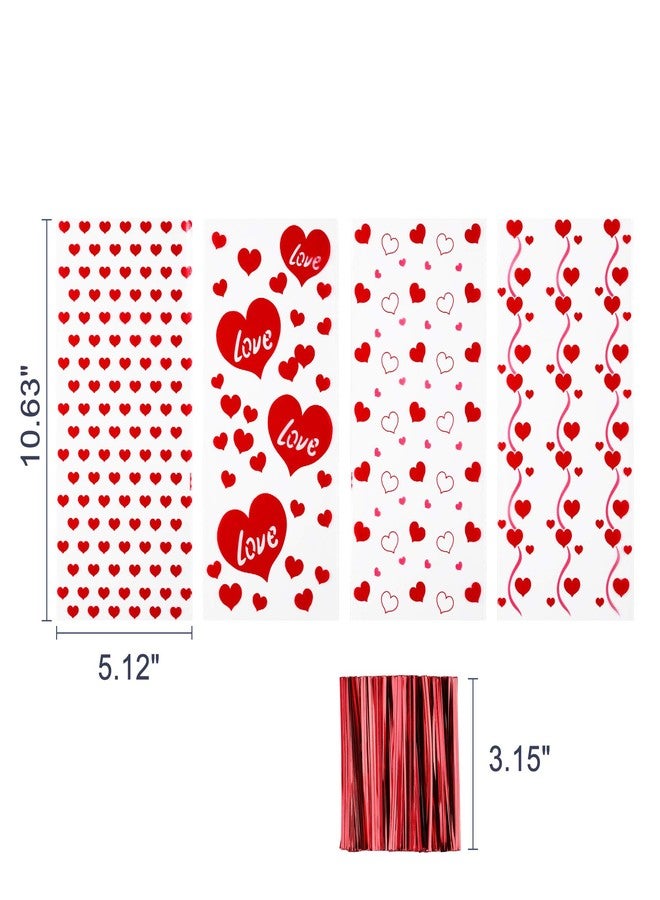 Yoption 160PCS Valentines Heart Clear Cellophane Treat Bags with Twist Ties, Wedding Party Favor Bags for Candies Cookie Chocolate Snack - Image 3